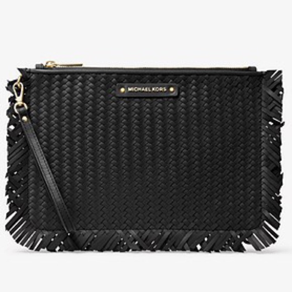 New MICHAEL KORS | Large Woven Leather Pochette 🖤